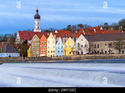 Landsberg am Lech am Abend, Lechwehr, Oberbayern, Bayern, Deutschland, Europa Landsberg am Lech am Abend, Lechwehr, Oberbayern, Bayern, Deutschland, E Stock Photo