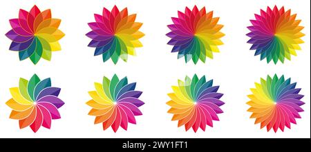 Colour palette wheel shaped like flower, petals with golden rim. Version with 12 to 24 leaves Stock Vector