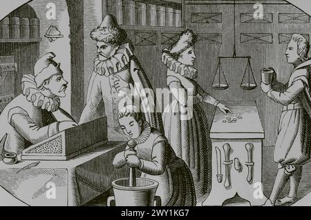 16th Century Medicine Jars and Pestle and Mortar A.D Stock Photo - Alamy