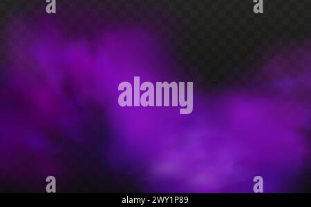 Realistic neon magic mist steam on a transparent dark background.Scary ...