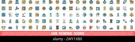 100 sewing icons set. Color line set of sewing vector icons thin line color flat on white Stock Vector