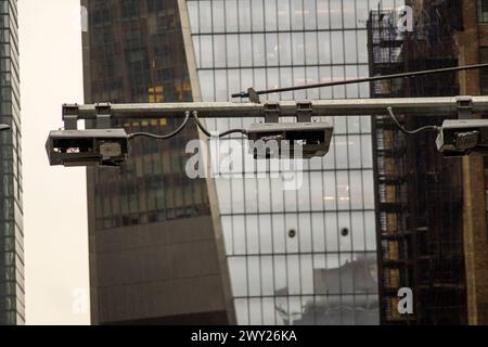 Congestion pricing scanners installed outside the Lincoln Tunnel in New York, seen on Thursday, March 28, 2024. The MTA board has approved congestion pricing  for drivers entering Manhattan south of 60th St, expected to start around June 15. (© Richard B. Levine) Stock Photo