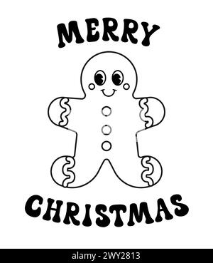 Vector groovy ginger man with merry Christmas text Stock Vector