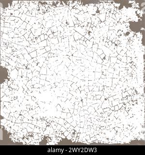 Texture of one old ceramic tile with cracks on the surface and chips on the edges of the tiles. Vector illustration in gray color. For background Stock Vector