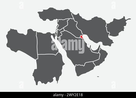 Red map of KUWAIT inside black map of the Middle East Stock Vector