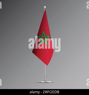 3D realistic flag of Morocco on steel pole Stock Vector