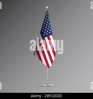 3D realistic flag of the United States of America on steel pole Stock Vector