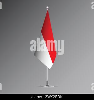 3D realistic flag of Indonesia on steel pole Stock Vector