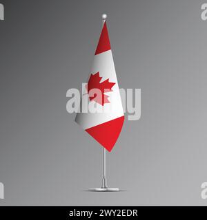 3D realistic flag of Canada on steel pole Stock Vector