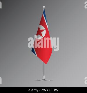 3D realistic flag of North Korea on steel pole Stock Vector