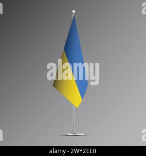 3D realistic flag of Ukraine on steel pole Stock Vector