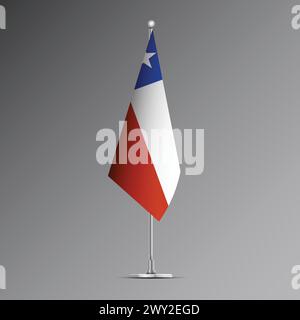 3D realistic flag of Chile on steel pole Stock Vector