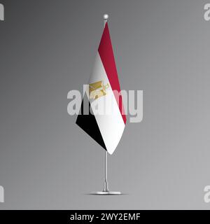 3D realistic flag of Egypt on steel pole Stock Vector