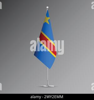 3D realistic flag of the Democratic Republic of the Congo on steel pole Stock Vector