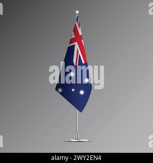 3D realistic flag of Australia on steel pole Stock Vector