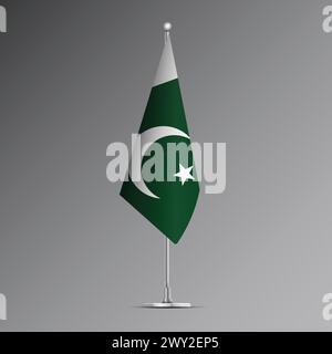 3D realistic flag of Pakistan on steel pole Stock Vector