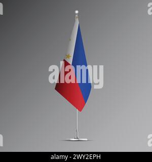 3D realistic flag of the Philippines on steel pole Stock Vector