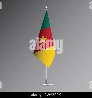 3D realistic flag of Cameroon on steel pole Stock Vector