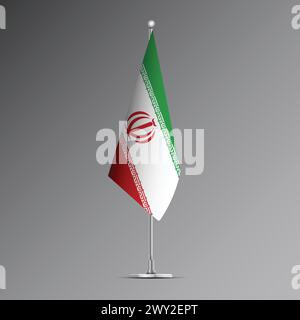 3D realistic flag of Iran on steel pole Stock Vector