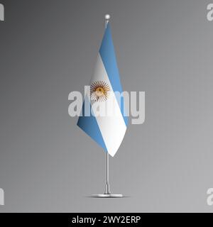 3D realistic flag of Argentina on steel pole Stock Vector