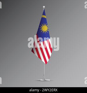 3D realistic flag of Malaysia on steel pole Stock Vector