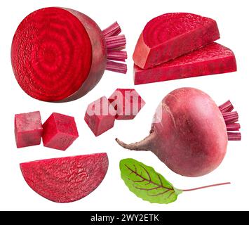 Set of beetroot slices and beetroot cuts on white background. File contains clipping paths. Stock Photo