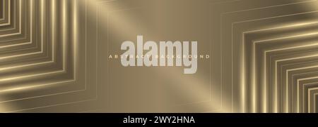 Abstract luxury gold background with arrows, angles and light rays. Elegant luxurious wide banner with 3d geometric triangle shapes. Vector Stock Vector