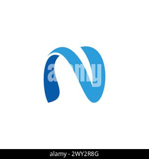 letter n 3d flat blue wave logo vector Stock Vector