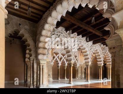 Halls in Islamic palace of Aljaferia, Spain Stock Photo