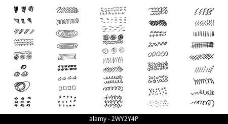 Brushes and elements for notes highlighting text. Strokes lines doodles dotted lines. Vector illustration... Stock Vector