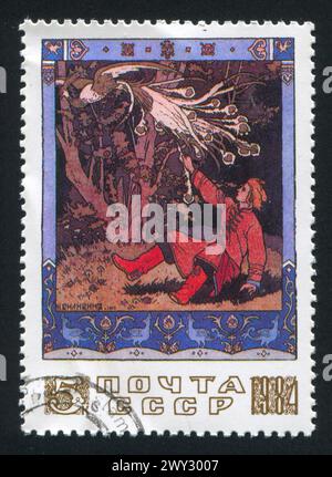 RUSSIA - CIRCA 1984: stamp printed by Russia, shows Bird and youth by Ivan Bilibin, circa 1984 Stock Photo