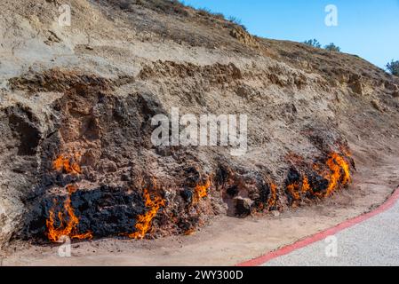 Yanar dag eternal flame in Azerbaijan Stock Photo