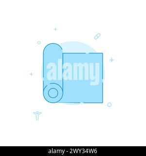 Yoga mat vector icon. Flat illustration. Filled line style. Blue monochrome design. Editable stroke. Adjust line weight. Stock Vector