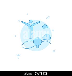 Man doing sports in nature vector icon. Flat illustration. Filled line style. Blue monochrome design. Editable stroke. Adjust line weight. Stock Vector
