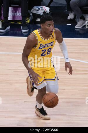 Washington, USA. 03rd Apr, 2024. WASHINGTON, DC - APRIL 03: Los Angeles Lakers forward Rui Hachimura (28) moves up court during a NBA game between the Washington Wizards and the Los Angeles Lakers, on April 03, 2024, at Capital One Arena, in Washington, DC. (Photo by Tony Quinn/SipaUSA) Credit: Sipa USA/Alamy Live News Stock Photo