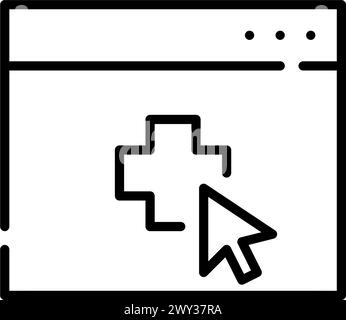 Telemedicine icon. Mouse pointer on cross in browser page. Accessing healthcare remotely through web platforms. Editable Stock Vector