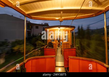 Traditional tram in Soller city, Mallorca, Spain Stock Photo