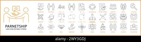 Partnership icons. Partnership icon set. Partnership line icons. Vector illustration. Editable stroke. Stock Vector