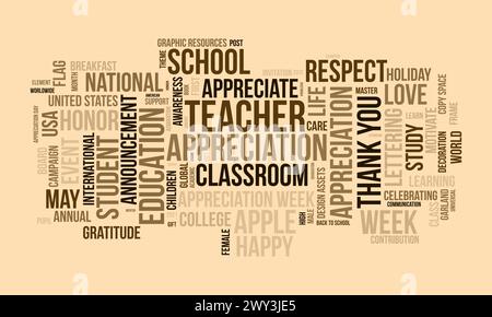 Teacher appreciation word cloud template. Education concept vector background. Stock Vector