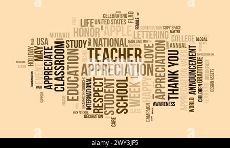 Teacher appreciation word cloud template. Education concept vector background. Stock Vector