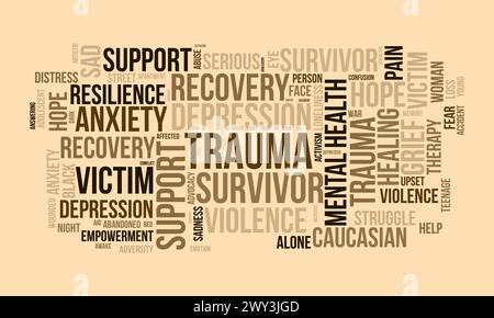 Trauma Survivors word cloud template. Health and Medical awareness concept vector background. Stock Vector