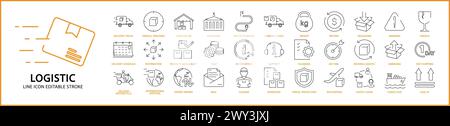 Logistic Icons. Logistic ison set. Logistic Line icon. Vector illustration. Editable stroke. Stock Vector