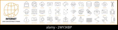 Internet icons. Internet icon set. Internet line icons. Vector illustration. Editable stroke. Stock Vector