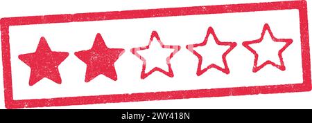 Vector illustration of two stars on five rating in red ink stamp Stock Vector