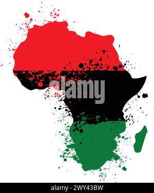 africa continent shape simplified with pan african flag grunge spattered splattered paint vector isolated on white background Stock Vector