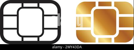 simple classic card smart chip element sim line outline icon set of 2 vector isolated on transparent background Stock Vector