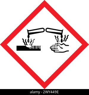 classic acid corrosive hazard warning alert attention danger sign in red white diamond symbol vector isolated on transparent background Stock Vector