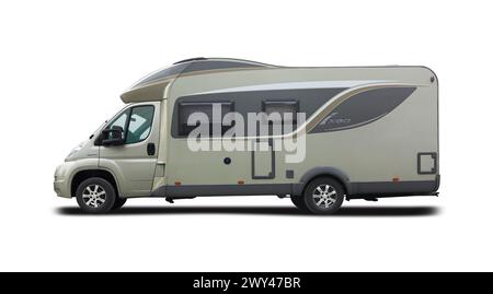 European motorhome side view isolated on white Stock Photo