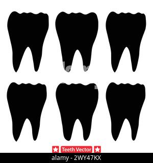 Dental Essentials  Comprehensive Tooth Silhouette Set Stock Vector