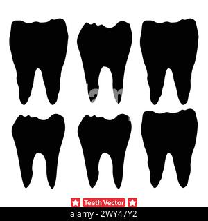 Tooth Tales  Vector Silhouettes Depicting Dental Diversity Stock Vector